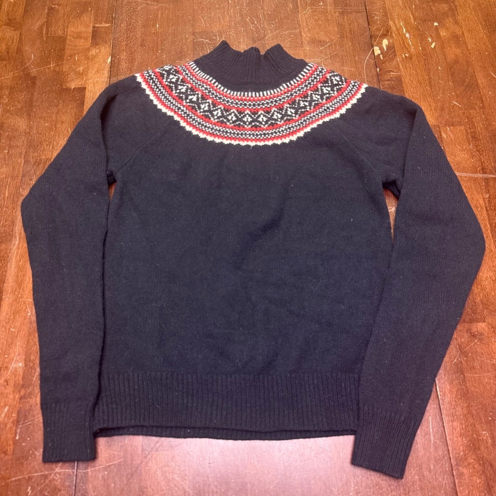 JW Anderson Uniqlo Sweater Women XS Navy Fair Isle Wool Mock Neck 351-403275
